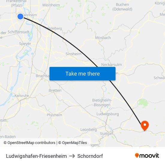 Ludwigshafen-Friesenheim to Schorndorf map