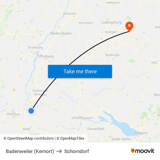 Badenweiler (Kernort) to Schorndorf map