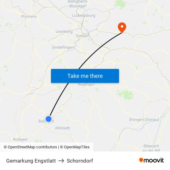 Gemarkung Engstlatt to Schorndorf map