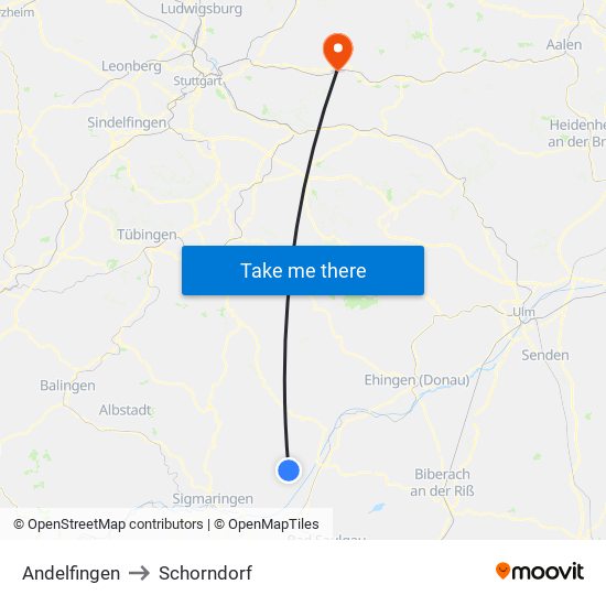 Andelfingen to Schorndorf map