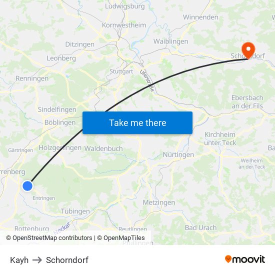 Kayh to Schorndorf map