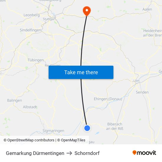 Gemarkung Dürmentingen to Schorndorf map