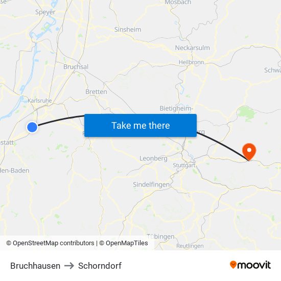 Bruchhausen to Schorndorf map