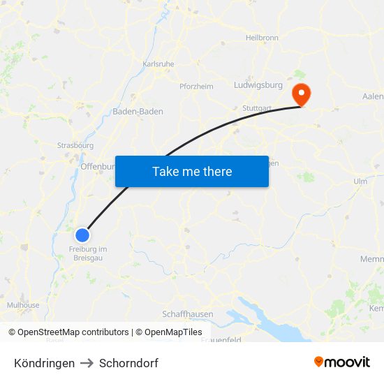 Köndringen to Schorndorf map