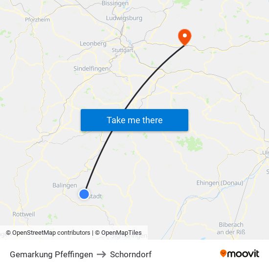 Gemarkung Pfeffingen to Schorndorf map