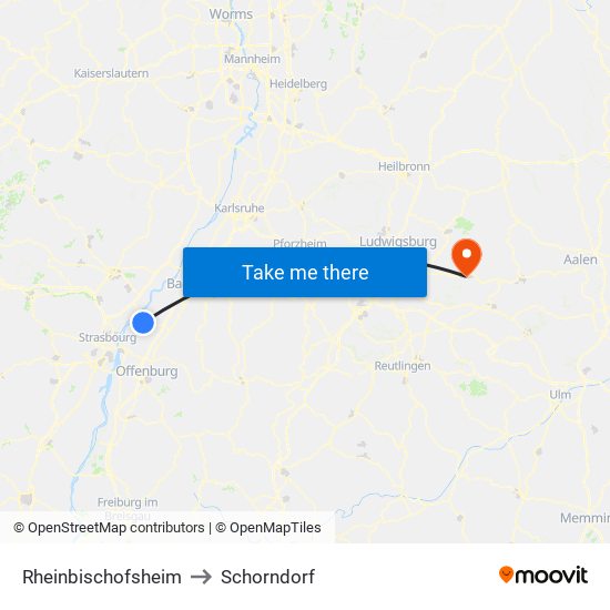 Rheinbischofsheim to Schorndorf map