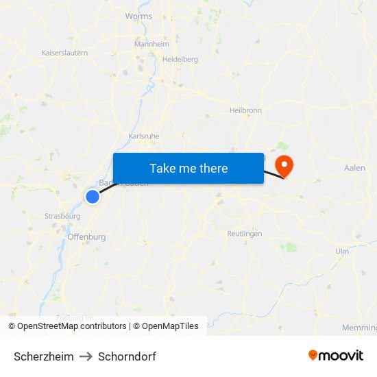 Scherzheim to Schorndorf map