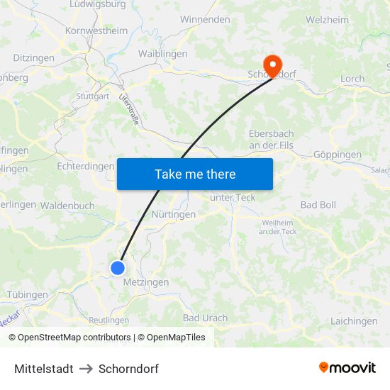 Mittelstadt to Schorndorf map