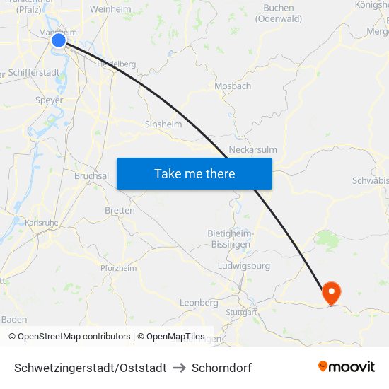 Schwetzingerstadt/Oststadt to Schorndorf map