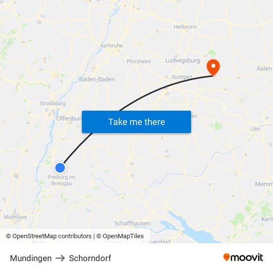 Mundingen to Schorndorf map