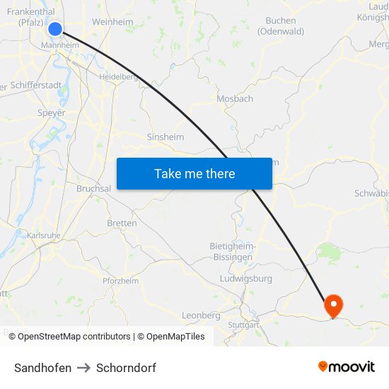 Sandhofen to Schorndorf map
