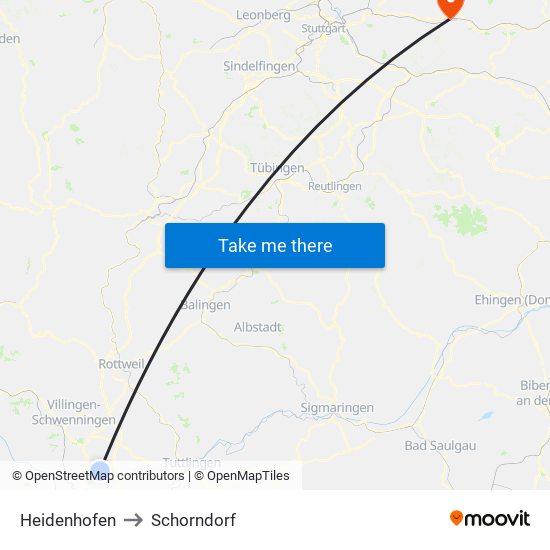 Heidenhofen to Schorndorf map