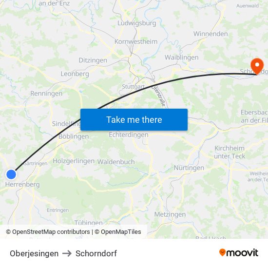 Oberjesingen to Schorndorf map