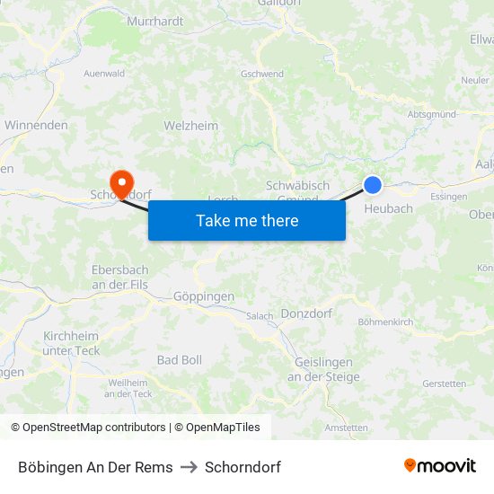 Böbingen An Der Rems to Schorndorf map