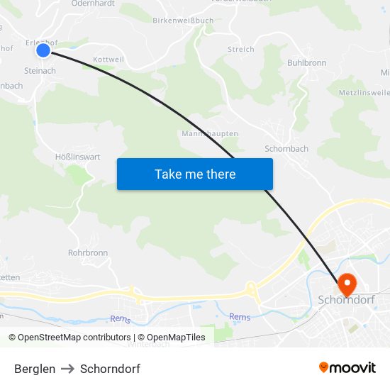 Berglen to Schorndorf map