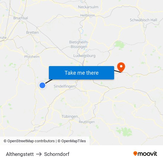 Althengstett to Schorndorf map