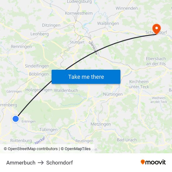 Ammerbuch to Schorndorf map
