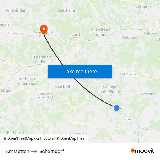 Amstetten to Schorndorf map