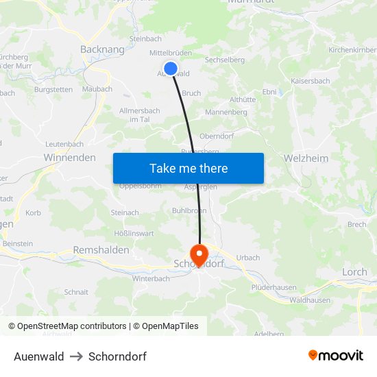 Auenwald to Schorndorf map