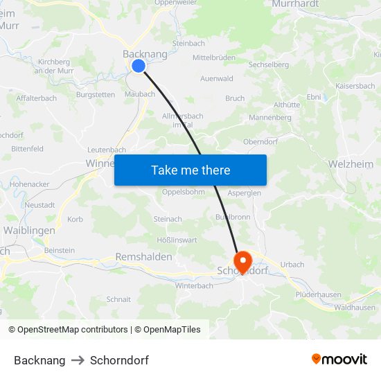 Backnang to Schorndorf map