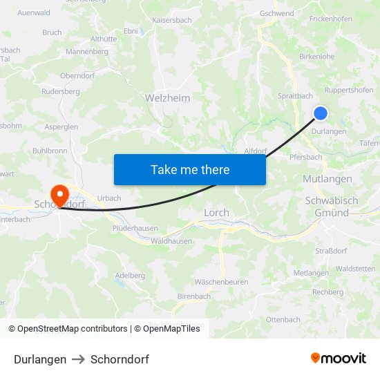 Durlangen to Schorndorf map