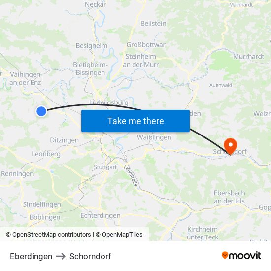 Eberdingen to Schorndorf map
