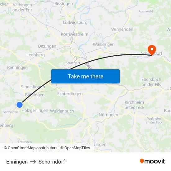 Ehningen to Schorndorf map
