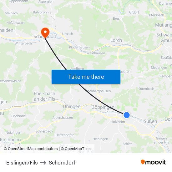 Eislingen/Fils to Schorndorf map