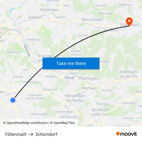 Filderstadt to Schorndorf map