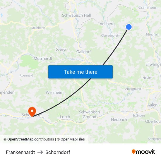 Frankenhardt to Schorndorf map