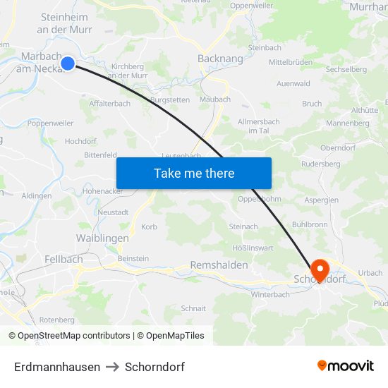 Erdmannhausen to Schorndorf map