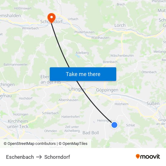 Eschenbach to Schorndorf map