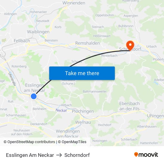 Esslingen Am Neckar to Schorndorf map