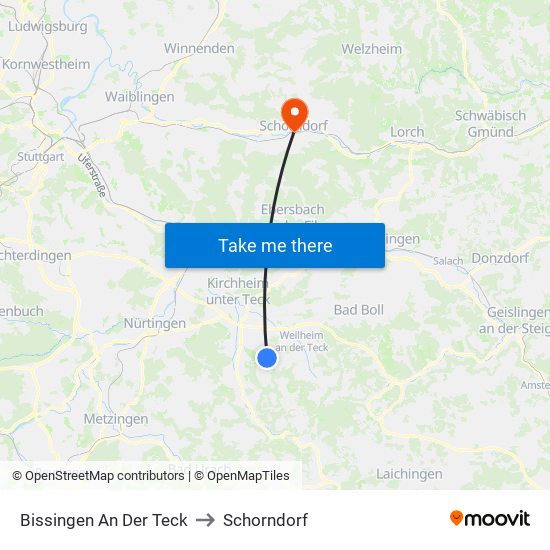 Bissingen An Der Teck to Schorndorf map
