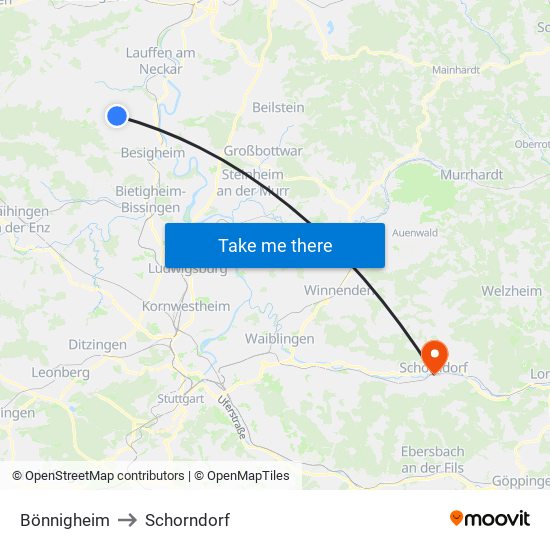 Bönnigheim to Schorndorf map