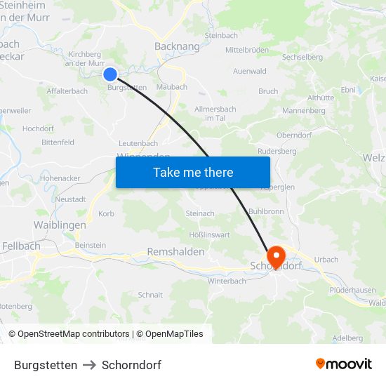Burgstetten to Schorndorf map