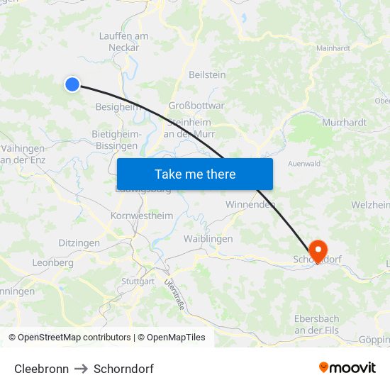 Cleebronn to Schorndorf map