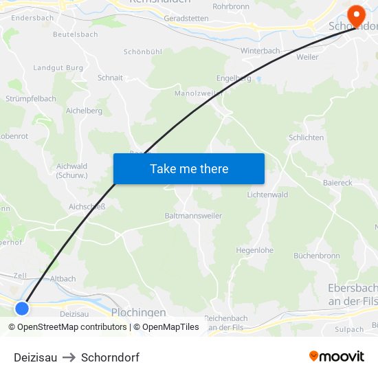 Deizisau to Schorndorf map
