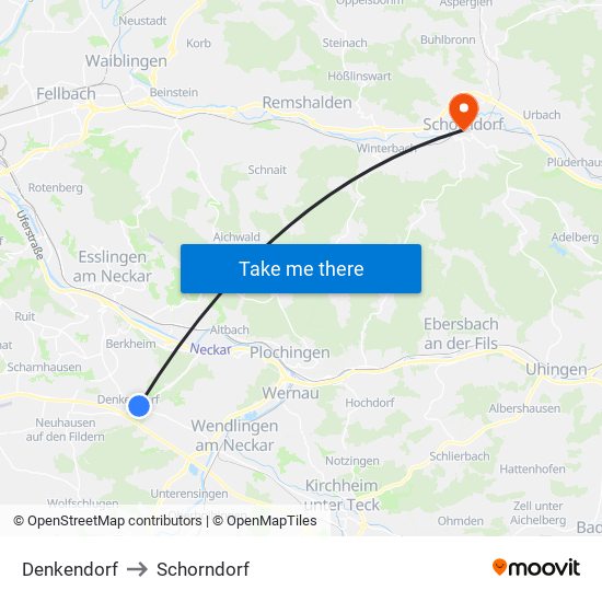 Denkendorf to Schorndorf map