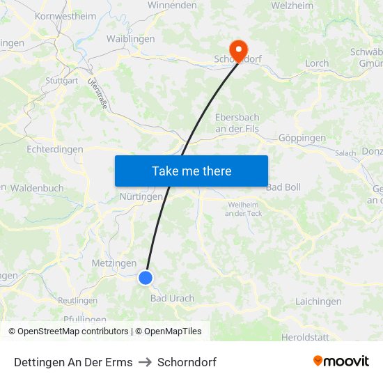 Dettingen An Der Erms to Schorndorf map