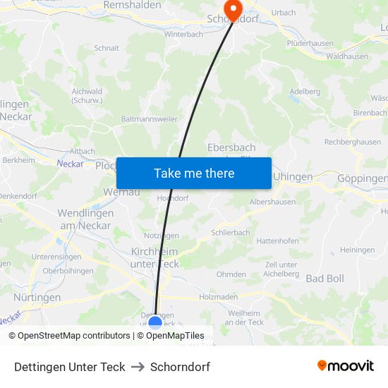 Dettingen Unter Teck to Schorndorf map