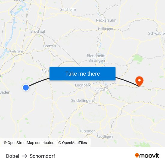Dobel to Schorndorf map