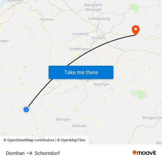 Dornhan to Schorndorf map