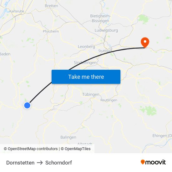 Dornstetten to Schorndorf map