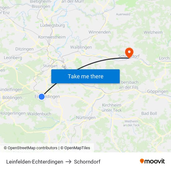 Leinfelden-Echterdingen to Schorndorf map