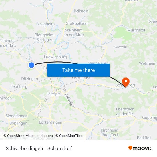 Schwieberdingen to Schorndorf map