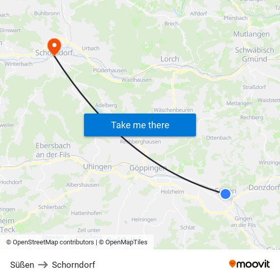 Süßen to Schorndorf map