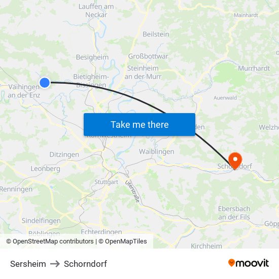 Sersheim to Schorndorf map