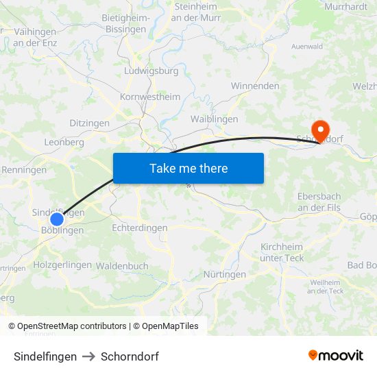 Sindelfingen to Schorndorf map