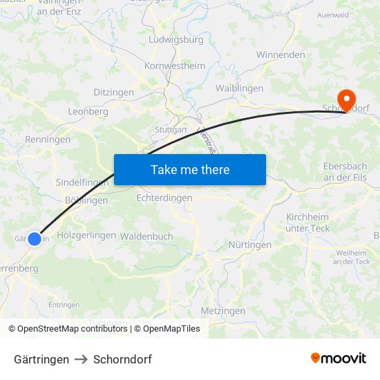 Gärtringen to Schorndorf map
